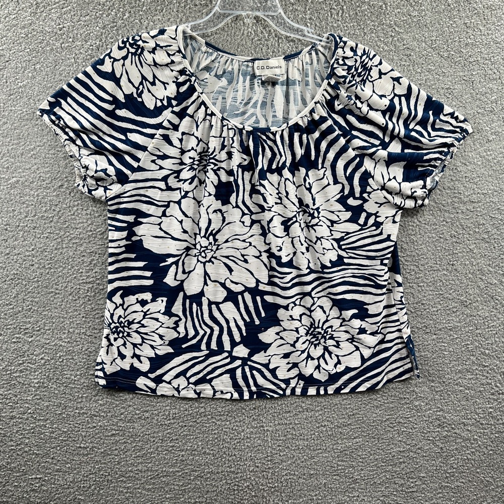 Womens Tropical Top 1X Floral Boho Coastal Stretch Relaxed Flowy Summer Vacation